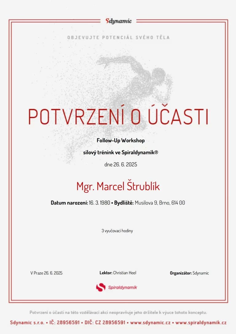 Marcel Štrublík – certifikát, osvědčení, kurz