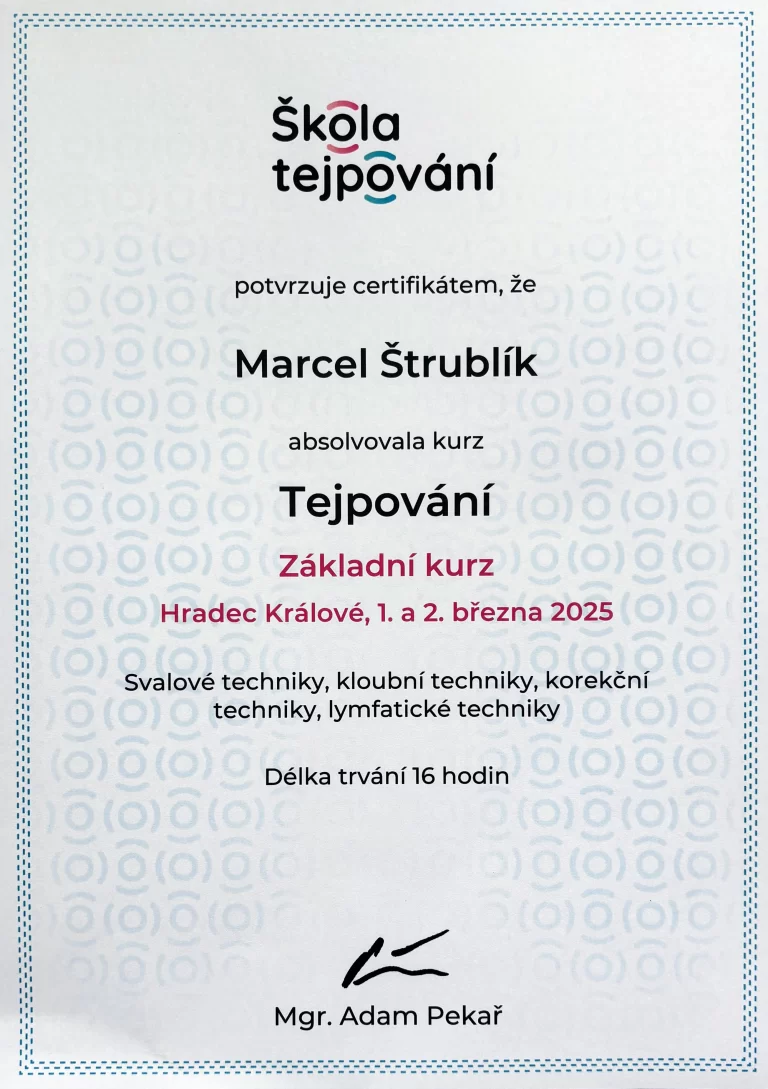 Marcel Štrublík – certifikát, osvědčení, kurz