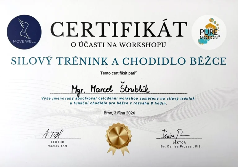 Marcel Štrublík – certifikát o účasti na workshopu Silový trénink a chodidlo běžce